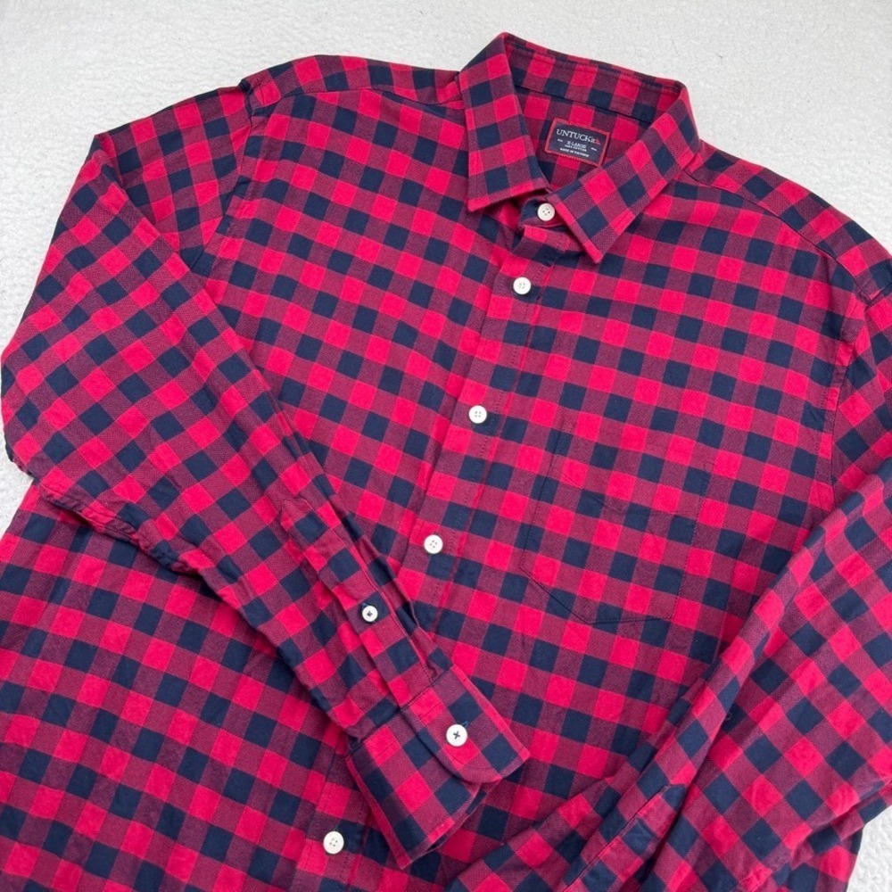 UNTUCKit Shirt Mens XL Red Plaid Long Sleeve Button Up Woven Cotton Dress Casual